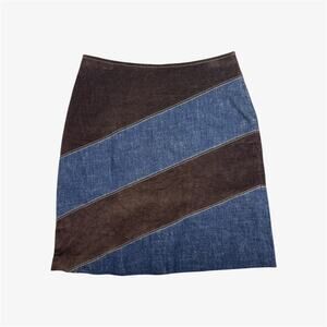 Euro brown blue corduroy & denim mini skirt striped
